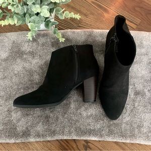 Like New! Black Suede Heeled Booties, Size 9